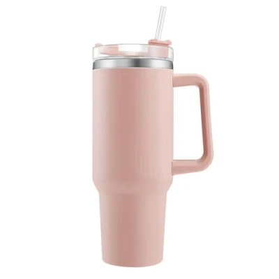 Bild av Euleryoo 40 oz resekopp, vakuumisolerad rostfritt stål med sugrör och lock, väggmonterad kaffemugg isolerad resemugg för att hålla drycker kalla varma rosa