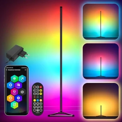 Bild av Mtutu LED Golvlampa 140cm Smart RGBIC med Fjärrkontroll/APP kontroll, Höjdjusterbar, Dimbar, Musiksynkronisering, DIY Läge Snygg Hörnlampa för Vardagsrum, Sovrum, Lekrum