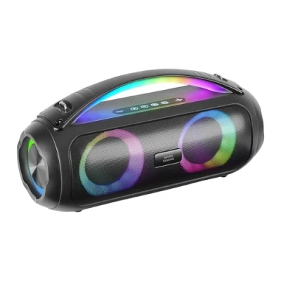 Bild av MARSGAMING MS PULSE, Bärbar Bluetooth högtalare 50W RMS, RGB belysning, 2 Aktiva Drivers 93mm + Passiva Ultra Bass, Handsfree funktion, USB/MicroSD/AUX/FM, Handtag och Avtagbar Rem, Svart