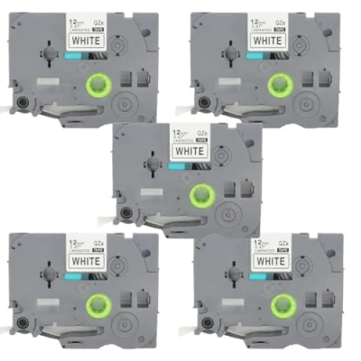 Bild av BROVACS 5 pack svart på vit laminerad etikettejp kompatibel med Brother P Touch etikettskrivare TZ 231 TZe 12 mm 1/2&quot; OPA4231x5