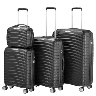 Bild av Zelsius Resväska set 4 stycken ABS hårt skal med TSA kombinationslås, dubbla hjul och inre skiljevägg handbagage, delar, stor, bagagelapp, svart,