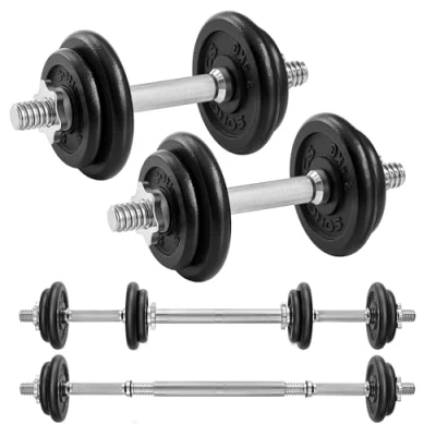 Bild av Songmics 2 i 1 hantelset, x 10 kg justerbara vikter gjutjärn, med extra stålskiv, svart