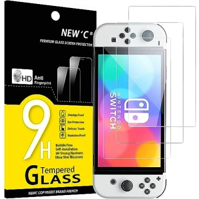 Bild av NEW&#039;C 3 Pack, skärmskydd i glas för Nintendo Switch (modèle OLED), bubbelfri, 9H hårdhet, 0,33 mm ultratransparent, ultrabeständigt härdat