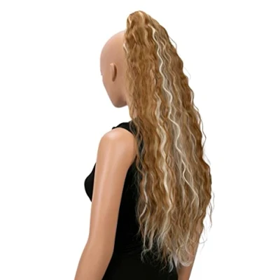 Bild av CAISHA by 70 cm Extra Lång Voluminös Vågig Klämma I Hårstycket Flätad Hästsvans Värmebeständig Syntetfiber Ljusbruna Ljusblonda Höjdpunkter H702