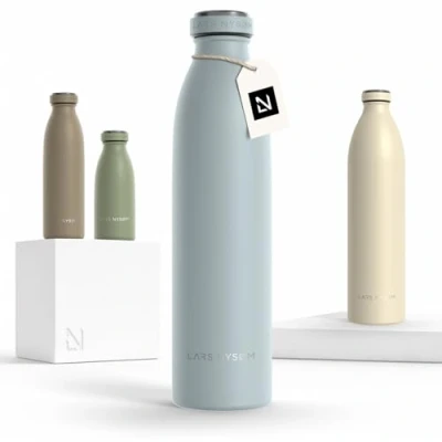 Bild av LARS NYSØM rostfri vattenflaska 350ml, 500ml, 750ml, 1L, 1,5 liter Termosflaska lämplig för kolsyrat Läcksäker sport, utomhus, skola (Sky Blue, 750ml)