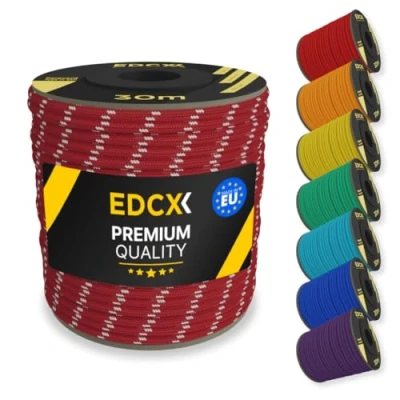 Bild av EDCX 4mm Nylon Paracord 550 30m (100 fot) Typ III, 100% nylonrep, 7 trådsrep, nylonrep i enfärgade färger (Reflective Red, 30 m)
