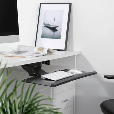 Bild av RICOO PC tangentbordsbricka lutning vridbar under skrivbord låda ergonomisk hylla med glidande löpare CZ0200 justerbar dator knappsats montering svart