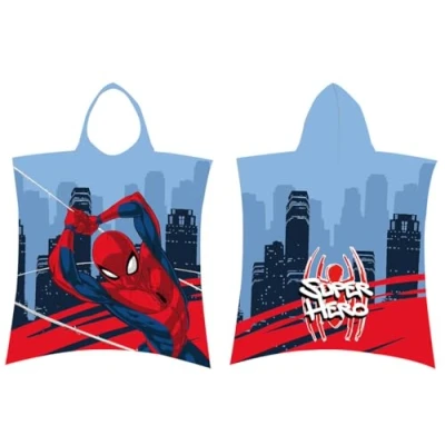 Bild av Jerry Fabrics Marvel SpiderMan bomullshandduk poncho för barn 115 x 50 cm badhandduk med huva simbassäng surfhandduk Mjuk absorberande badrock pojkar 3 6 år
