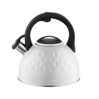 Bild av FLORINA Tekanna för Spis (2,5 l) I Tevattenkokare Rostfritt Stål DIAMANTE Flöjtkokare med Silikonhandtag Vattenkokare Induktionsspis, Gasspis och Elspis Färg: Vit
