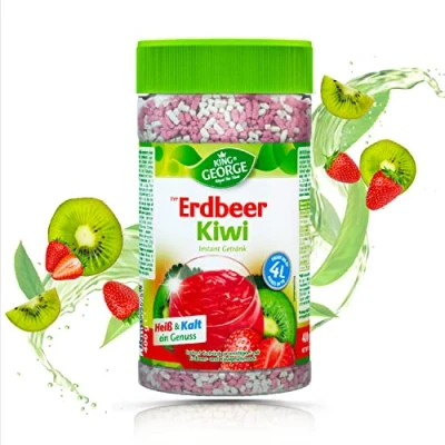 Bild av KING GEORGE Royal Tea Time, jordgubb kiwi omedelbar dryck 6 x 400 g, varm och kall en njutning, te med smak, resulterar i upp till 4 l