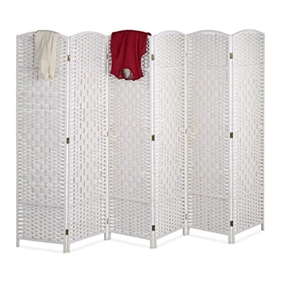 Bild av Relaxdays Skärm, H x B: 170 240 cm, vikbar rumsavdelare, 6 delat insynsskydd, trä och pappersrep, vit, 70% papper
