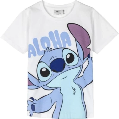 Bild av Stitch barntröja vit färg storlek 6 år kortärmad T shirt tillverkad av 100 % bomull 145 gsm tryck originalprodukt designad i Spanien, Vit,