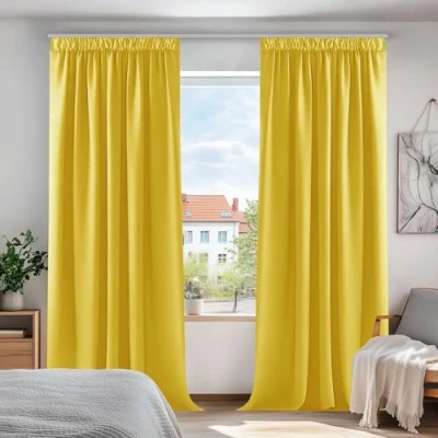 Bild av Deconovo stångficka pennveck mörkläggningsgardiner för sovrum mjuk gul 140 cm x 175
