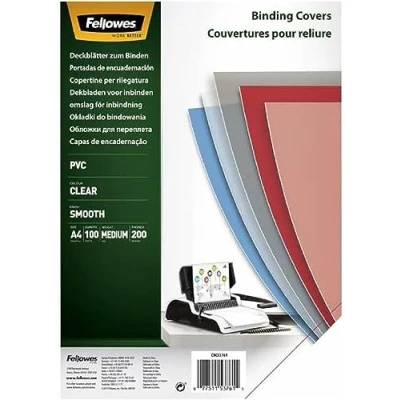 Bild av Fellowes A4 bindningshölje 200 mikron PVC bindningsskydd paket med 100 bindningshöljen genomskinlig