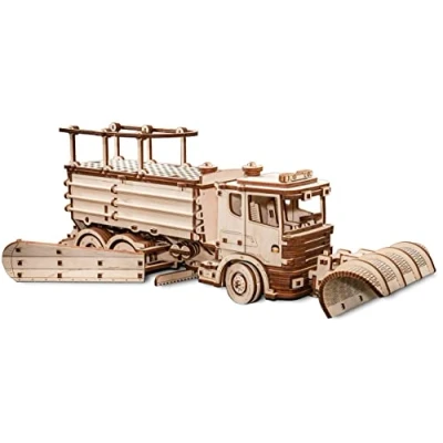 Bild av EWA Eco Wood Art SNOWTRUCK EcoWoodArt 3D träpussel för ungdomar och vuxna mekanisk snöplog lastbilsmodell gör det själv byggsats, självmontering, inget lim krävs
