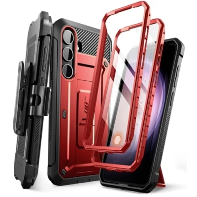 Bild av SUPCASE Unicorn Beetle Pro fodral för Samsung Galaxy S24 5G (2024), [Extra främre ram] helkropp dubbelt lager robust bältesklämma och stativfodral med inbyggt skärmskydd (rödfärgat)