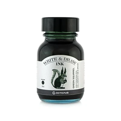 Bild av Octopus Write and Draw Ink 553 grön ekorre, vattentätt bläck för att skriva och rita, kalligrafibläck, ljusäkta ritbläck reservoarpennor, grönt, 50 ml