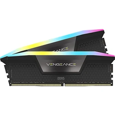 Bild av Corsair VENGEANCE RGB DDR5 32 GB (2x16 GB) 6400 MHz C32 Intel Optimerat Skrivbordsminne (Dynamisk Belysning Med Tio Zoner, Spänningsreglering Ombord, Anpassade XMP 3.0 Profiler) Svart