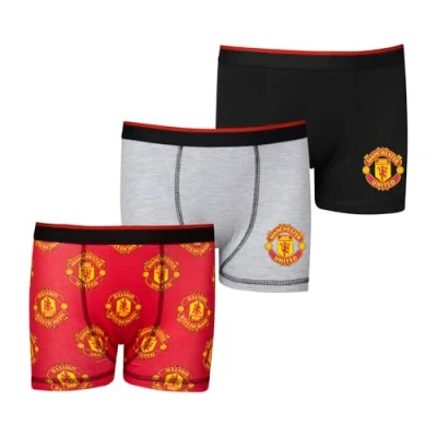Bild av Manchester United F.C. pojkar Boxers Boxershorts Paket med 3 Man Utd Gåvor för Multipack Underkläder Kalsonger, Röd, 10 11 Years