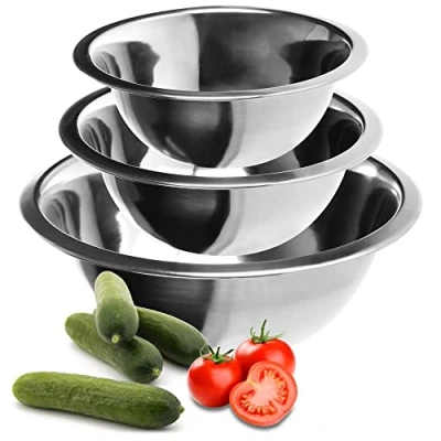 Bild av COM FOUR® 3 delad skålsats av rostfritt stål Salladsskål i storlekar Blandskål Rostfri skål för bakning, servering och mellanmål (3 stycken Ø 18/20/24 cm)