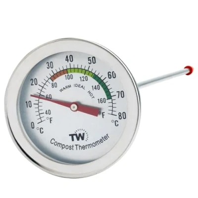Bild av Thermometer World Komposttermometer termometer med urtavla i rostfritt stål för hem och bakgård, kompostering. 50 mm diameter C&amp;F urtavla, 295 temperatursond, kompostaccelerator