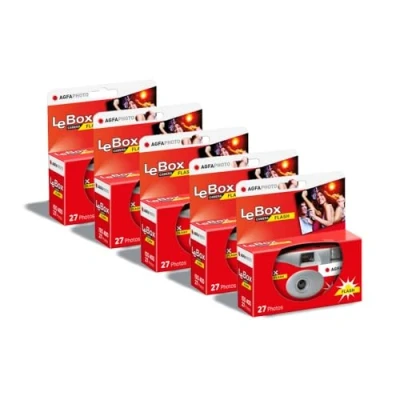 Bild av AGFA PHOTO 601020 LeBox Flash engångskamera, 27 foton, 31 mm optisk lins grå och röd