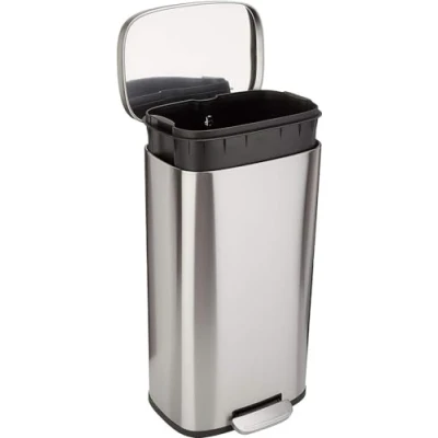 Bild av Amazon basics 30 L papperskorg för köket med rörpedal av stål 7,9 gallons varsamt stängning lock, kök, badrum eller kontor, rektangulär, svart, tvättkorg