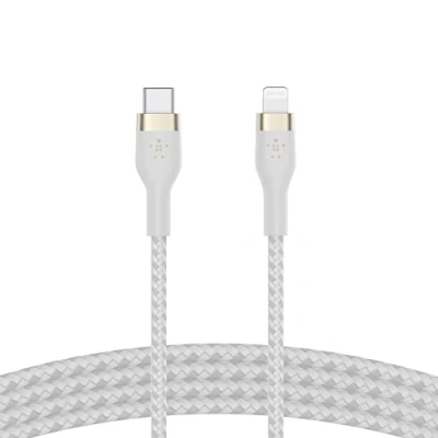 Bild av Belkin BoostCharge Pro Flex Flätad USB Type C till Lightning kabel (1 m/3,3 FT), MFi certifierad 20 W snabbladdning PD strömförsörjning för iPhone 13, 12, 11, Pro, Max, Mini, SE, iPad och mer vit