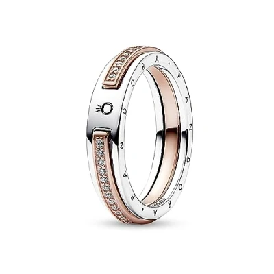 Bild av Pandora Signature ring med tvåfärgad logotyp och pavé, 50