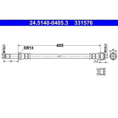Bild av ATE 24.5140 0405.3 Flexible De Frein 405 M10x1 MERCEDES BENZ: Classe C Berline, Break
