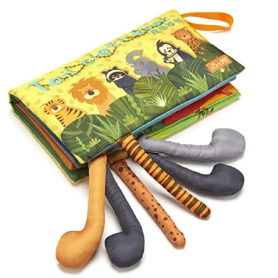 Bild av TUMAMA KIDS Babybok, tygböcker, sensorisk bokleksak, mjuk 3D djungelsvansar, pipande kritsljud, badbok, tidig inlärning, 03691218 månader 21,5 x 12,5 3,5 cm