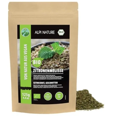 Bild av ekologisk citronmeliss torkad (125 g), ekologiskt melisste, citronmelisste från kontrollerad odling, laboratorietest, 100 % ren och naturlig