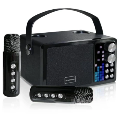 Bild av Karaokemaskin, bärbart karaoke system med trådlösa mikrofoner LED musik rytmisk skärm, Bluetooth karaokehögtalare, PA system, stöder TF/USB/AUX för hemmafest/KTV, utomhus