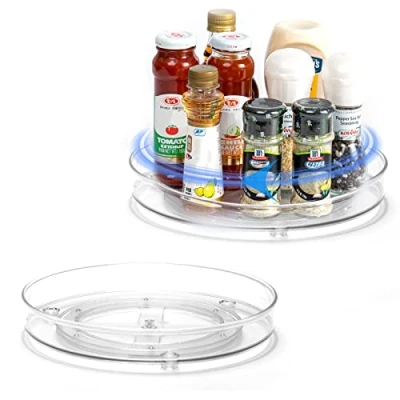Bild av LUZOON Kylskåpsförvaring 2 stycken: 27 + 23 cm, skåp organiserare kök Lazy Susan 360 vridbar kryddhållare transparent