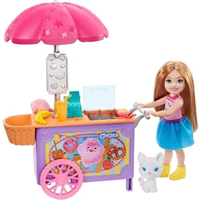 Bild av Barbie GHV76 Chelsea lekset med docka och matbil, ca 15 cm stor docka, blond, kattunge tillbehör, leksakspresent för barn från 3 till 7 år