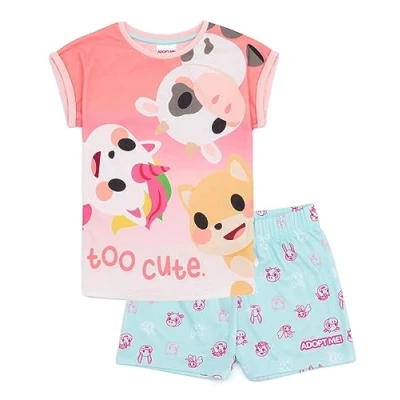 Bild av Adopt Me Girls Rosa Pyjama Set Söta djurtryck pyjamas, mjuka kortärmade korta benkläder Idealisk för små flickor som älskar stiliga och bekväma drömplagg Perfekt present till henne