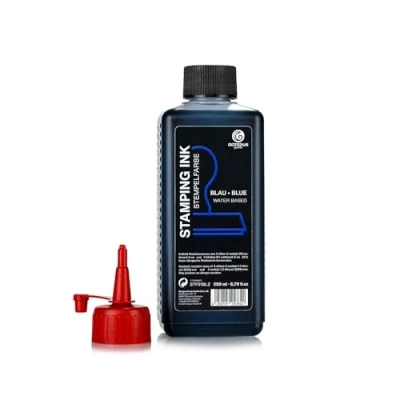 Bild av Octopus Fluids stämpelfärg, påfyllningsfärg för efterblötläggning av stämpelkuddar och stämpelautomater, 250 ml blå utan olja