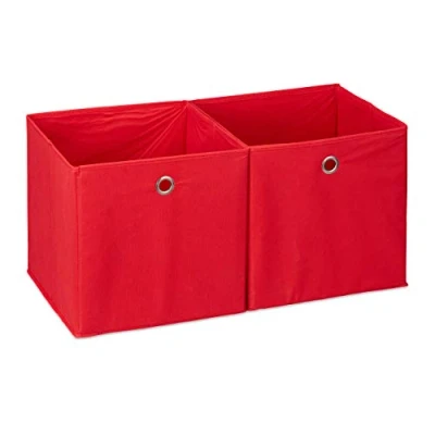 Bild av Relaxdays Förvaringsbox tyg set om 2, kvadratisk, förvaring för hylla, tyglåda i kubform 30 x cm, röd