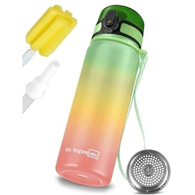 Bild av My Vesperbox Termosflaska i rostfritt stål, läckagesäker, med sugrör eller sil, 400 ml, 600 BPA fri, för dagis, skola (regnbåge, ml)
