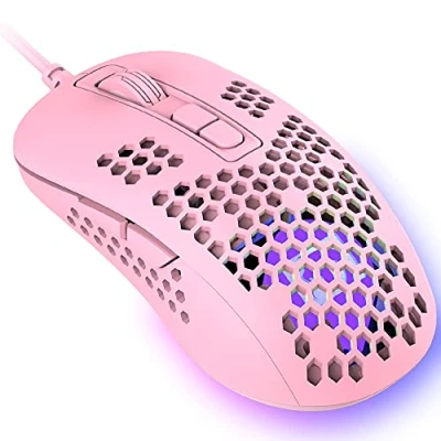 Bild av Ultralätt trådbunden spelmus, ergonomisk lättviktig honungskaksdesign, 4 typer av RGB andningsbakgrundsbelysta möss, justerbara DPI upp till 2400, USB optiska möss (rosa)