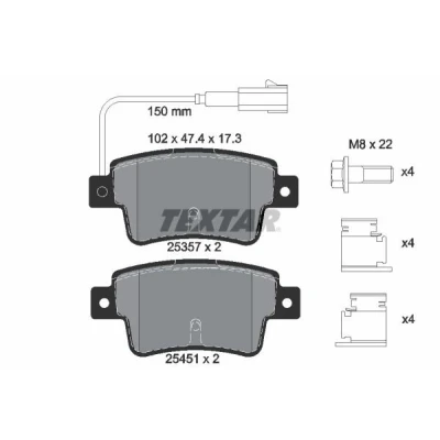 Bild av TEXTAR 2535701 Jeu de plaquettes frein avec contact du palpeur d&#039;usure intégré FIAT: Punto Evo 3/5 portes, III ABARTH: