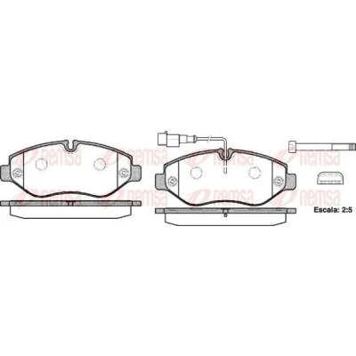 Bild av REMSA 1245.02 Jeu de plaquettes frein Essieu avant contact signal d&#039;usure inclus avec feuille collante, vis/boulons accessoires
