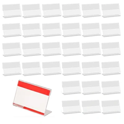Bild av 30 st transparent etiketthållare, mini akryl skylthållare pris namn etikett stativ biljetter taggar 8 x 5 cm