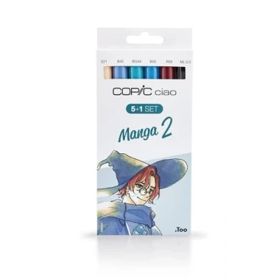 Bild av COPIC Ciao märkpenna, 5 + 1 set &quot;Manga 2&quot;, alkoholbaserade allround layoutmärkpennor med en medelbred och penselspets, inkl. multiliner 0,3 mm