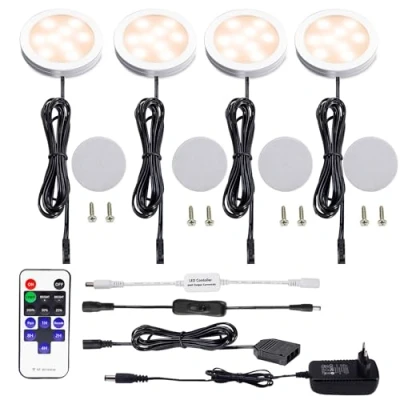 Bild av Aiboo LED baslampa, dimbar, 4 delat komplett set, skåplampor, med fjärrkontroll, vitrinbelysning, varm vit 2700 K, inbyggd lampa, kök set inklusive alla tillbehör