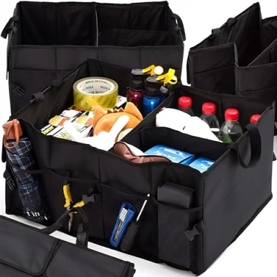 Bild av Retoo bil bagageväska vikbar, bagageförvaring, hopfällbar låda, bilbox väska bil, bagageutrymme arrangör, stabil bilväska, bagageutrymme, shoppingväska med 3 fack