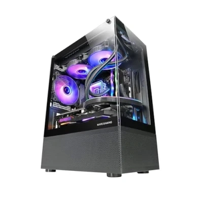 Bild av Mars Gaming MC SE, Micro ATX PC fodral, ramlöst främre och sidopaneler, bottendesign med AirTech nätteknik, dubbelkammare spelminitorn, stöd för vätskekylning, svart