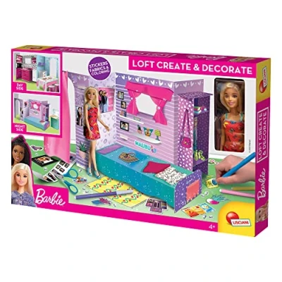 Bild av LISCIANI Skapade och dekorerade Barbie, inklusive docka, loft i kartong möbler att bygga, markörer, klistermärken, målarblad, Multifärg, 92000