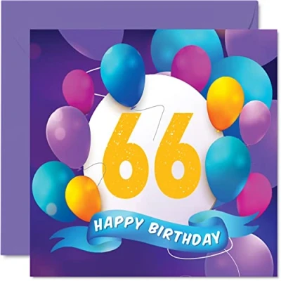 Bild av Födelsedagskort till 66 årsdagen Födelsedag för män och kvinnor ballongfest Happy Birthday kort år gamla män, fru, mor, far, moster, farbror, farfar, mormor, 145 mm x