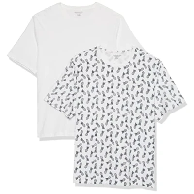 Bild av Amazon Essentials herr normal passform kortärmad rund hals t shirt, paket med 2, ljus vit/vit ananas tryck, X Large